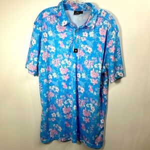 Bad Birdie Men’s Blue Pink Floral Polo size XL